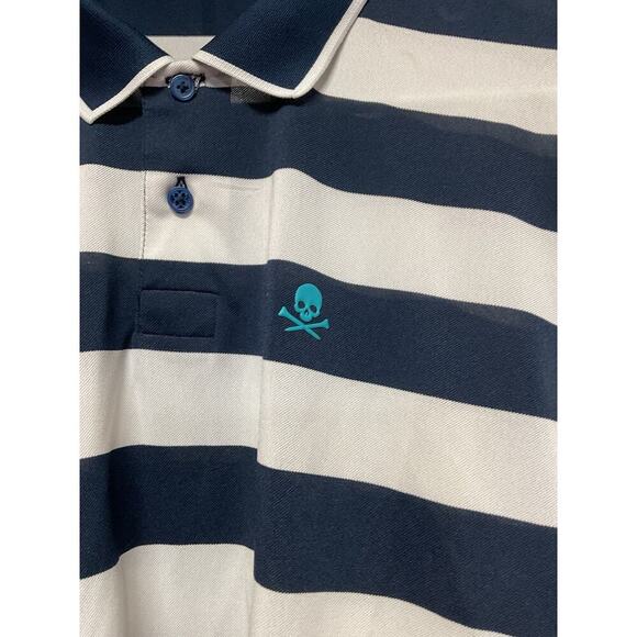 G/Fore Golf Polo Shirt Mens Medium Navy White Striped Performance Stretch Skull - Picture 4 of 7
